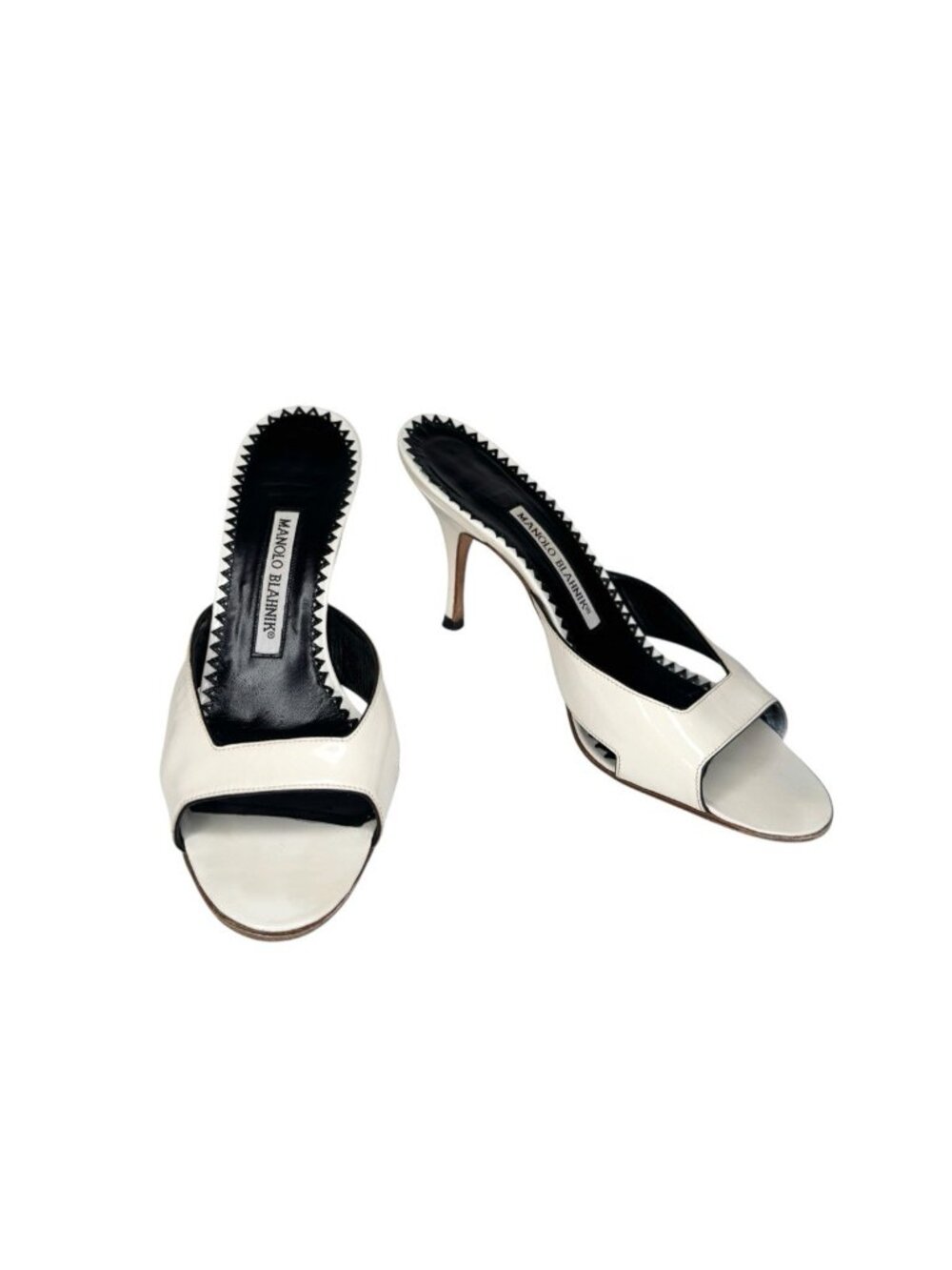 Manolo Blahnik Sz 38 White Patent Leather Mule Sandals Stiletto Slides - Picture 3 of 12